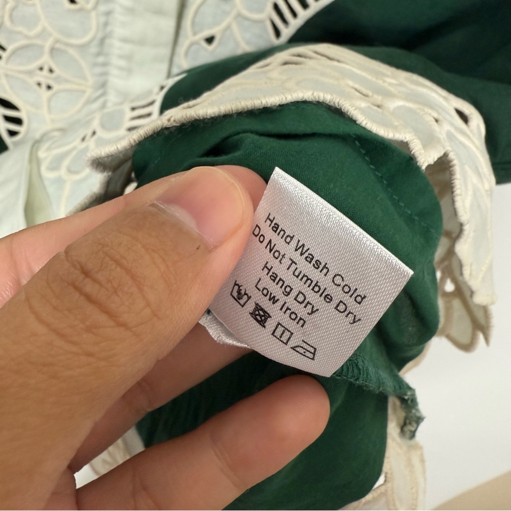 Tuckernuck Dark Green Eyelet Trim Cotton Linen Delilah Dress Size Medium - Picture 5 of 7